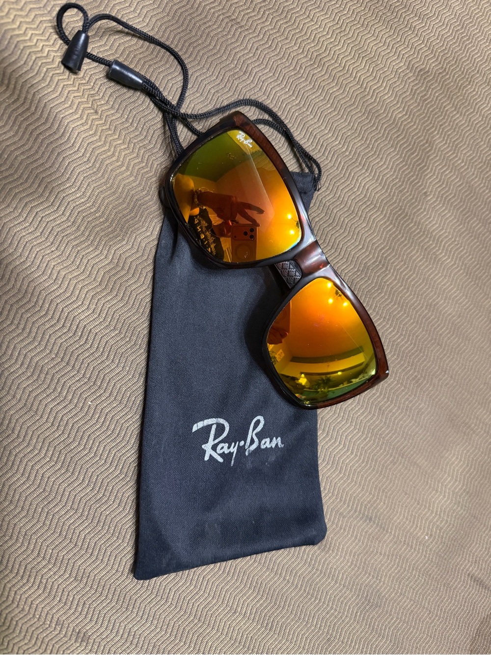 Ray-Ban Men’s Tortoise Sunglasses with Orange-Gold Mirrored Lenses